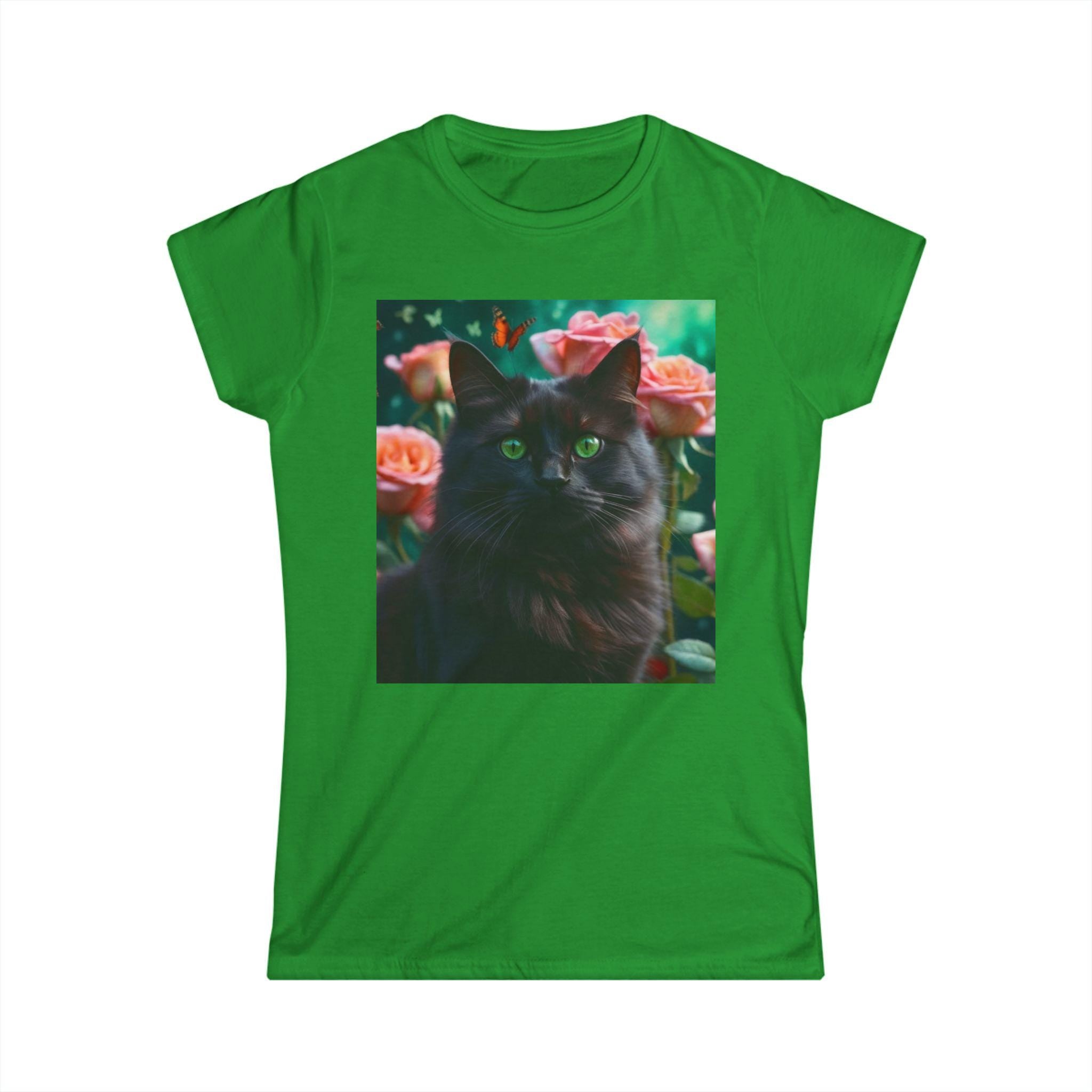 Black Cat with Flowers and Butterflies Tee