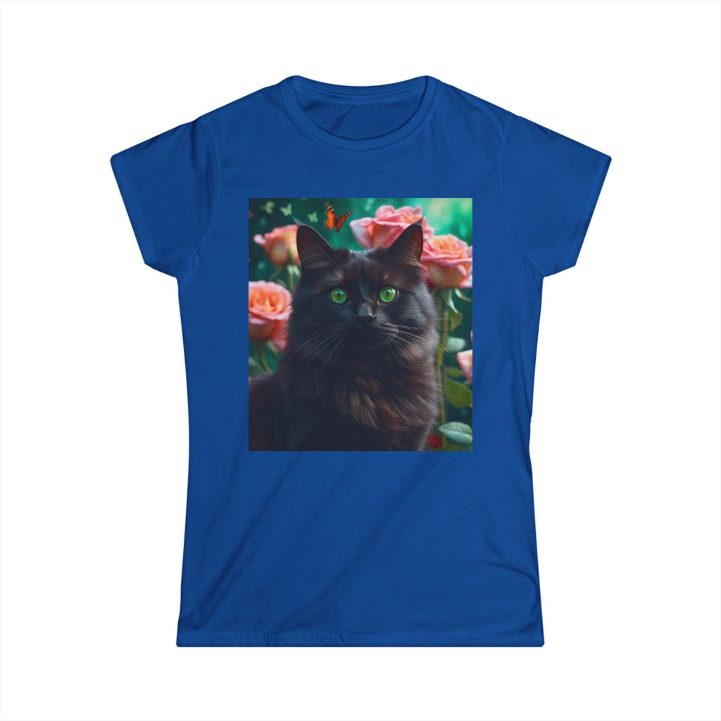 Black Cat with Flowers and Butterflies Tee