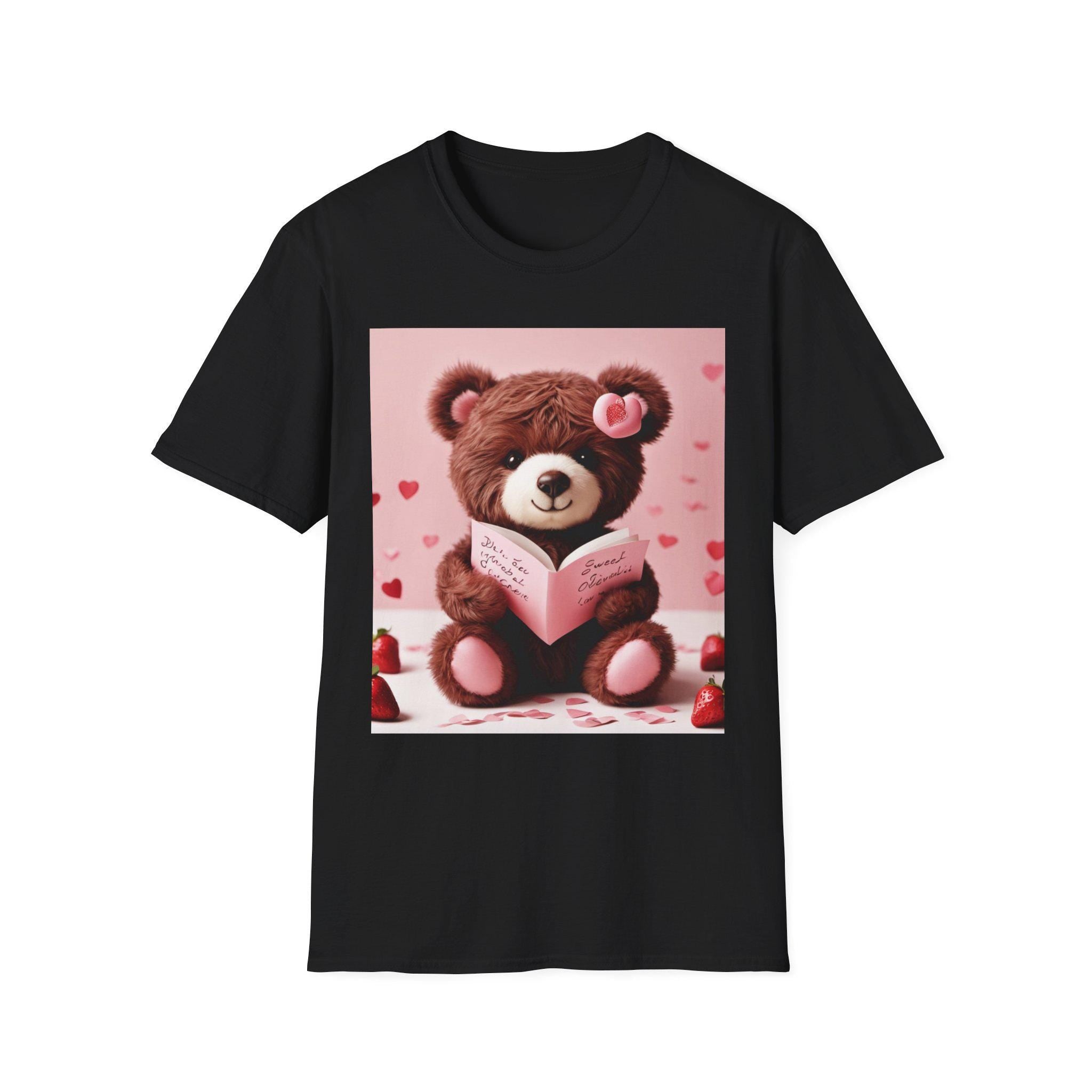Valentine Teddy Bear Reading T-Shirt | Heart Love Design