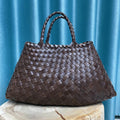New Genune Leather Weave Hand Bags Tote Top Quality Women Basket Shopping Bags Handle Beach Hobos Handbag-AURA REGALIA 