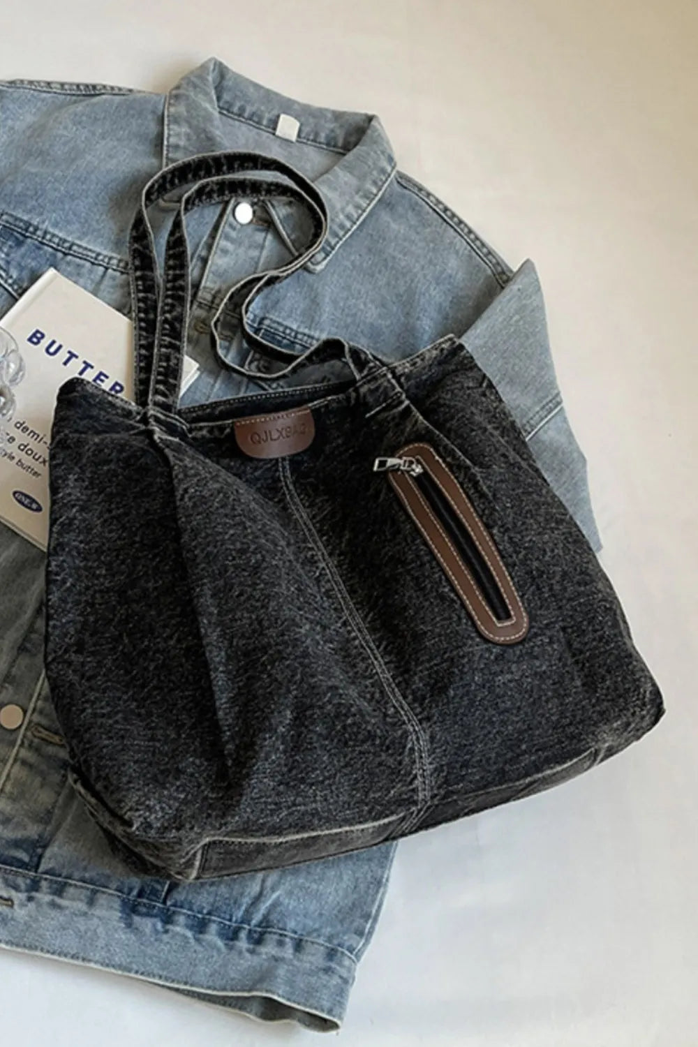 Medium Denim Tote Bag-AURA REGALIA 