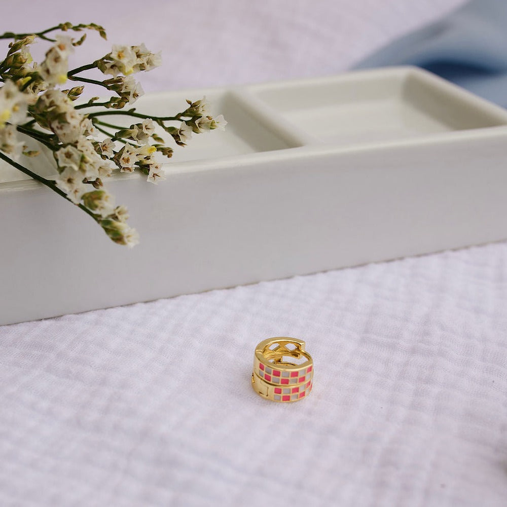 Pink & White Checkered Hoops-AURA REGALIA 