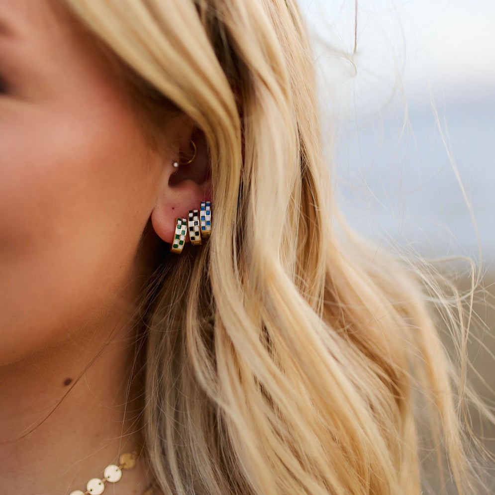 Black & White Checkered Hoops-AURA REGALIA 