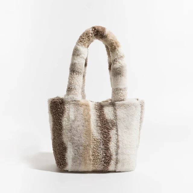 Bohemian Printed Faux Fur Tote Handbag for Women Hasp Plush Square Shopper Purse Trend Elegant Ladies Daily Bag