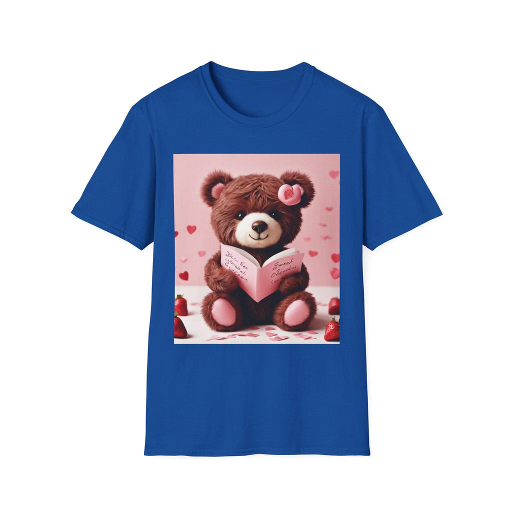 Valentine Teddy Bear Reading T-Shirt | Heart Love Design