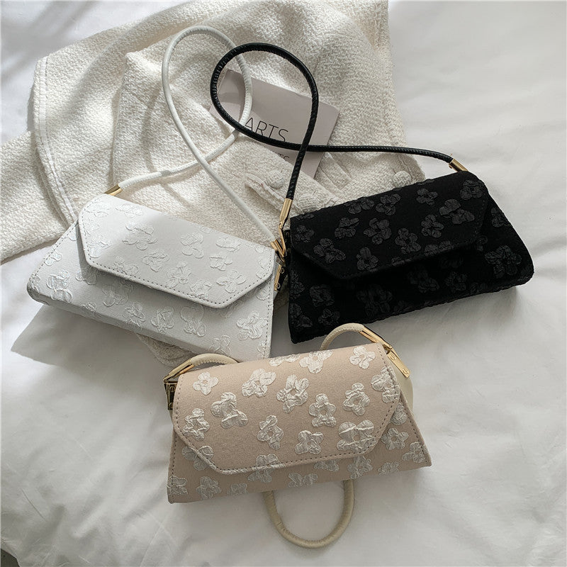 Women Bag Solid Color New Trendy Tote Bag Printing Fashion Hand-Held One-Shoulder Underarm Bag Western Style Oblique Cross Small Bag