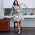 Silver Evening Short Dress with tassels skirt
