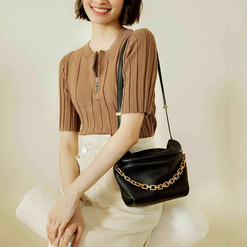 Leather Pleated Cloud Bag New Trendy Fashion Chain Dumpling Bag Shoulder Cowhide Messenger Bag Small Bag for Women-AURA REGALIA 