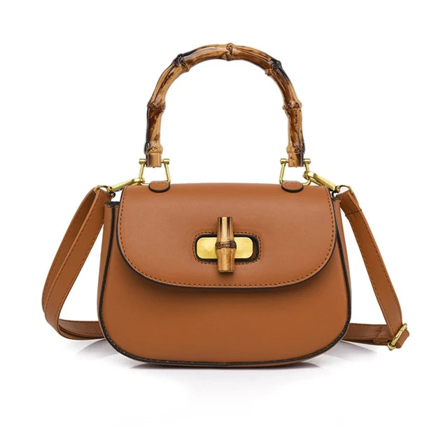 Vintage Saddle Bag with Bamboo Handle Messenger Bag Leather Handbag Shoulder Bag Crossbody Bag Gift for Valentine's Day-AURA REGALIA 