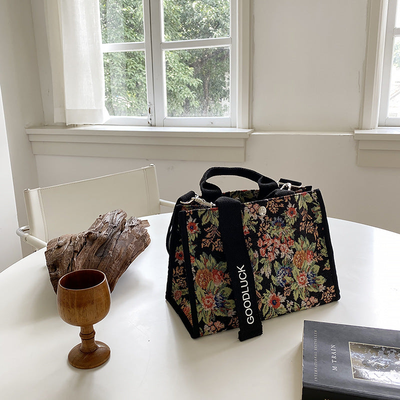 Flower One Shoulder Canvas Bag Women's Bag-AURA REGALIA 