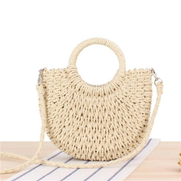 Yogodlns Handmade Half-Round Rattan Woven Straw Bag Summer Women Messenger Crossbody Bags Girls Small Beach Handbag-AURA REGALIA 