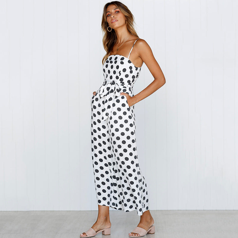 Sleeveless strapless polka dot long jumpsuit-AURA REGALIA 