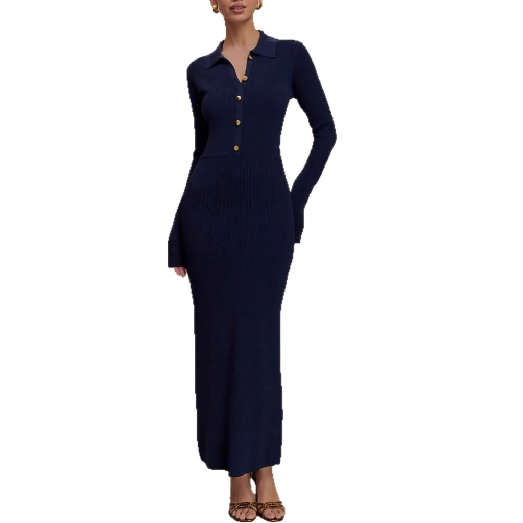 Vestido de punto otoño invierno mujer corte ajustado botones cómodo elegante chic