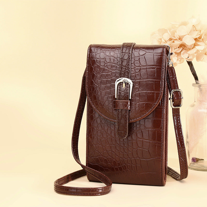 Bag Women's New Messenger Small Square Bag Belt Buckle Shoulder Bag Crocodile Pattern Mobile Phone Bag-AURA REGALIA 