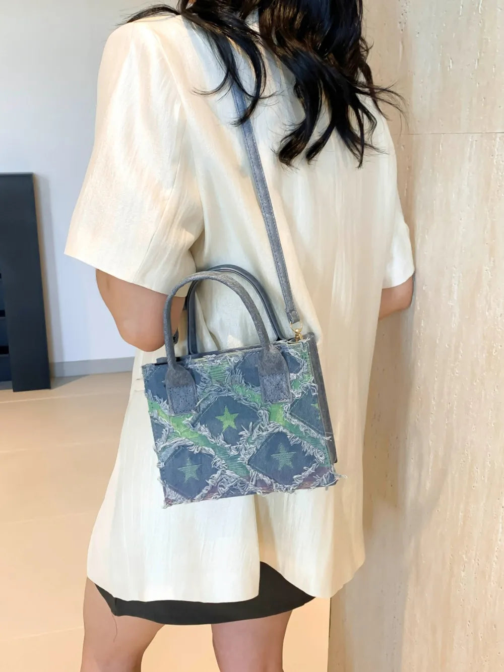 Raw Edge Plaid Shoulder Bag-AURA REGALIA 