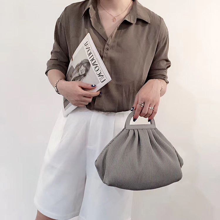 Women Pleated Dumpling Top Handle Purse