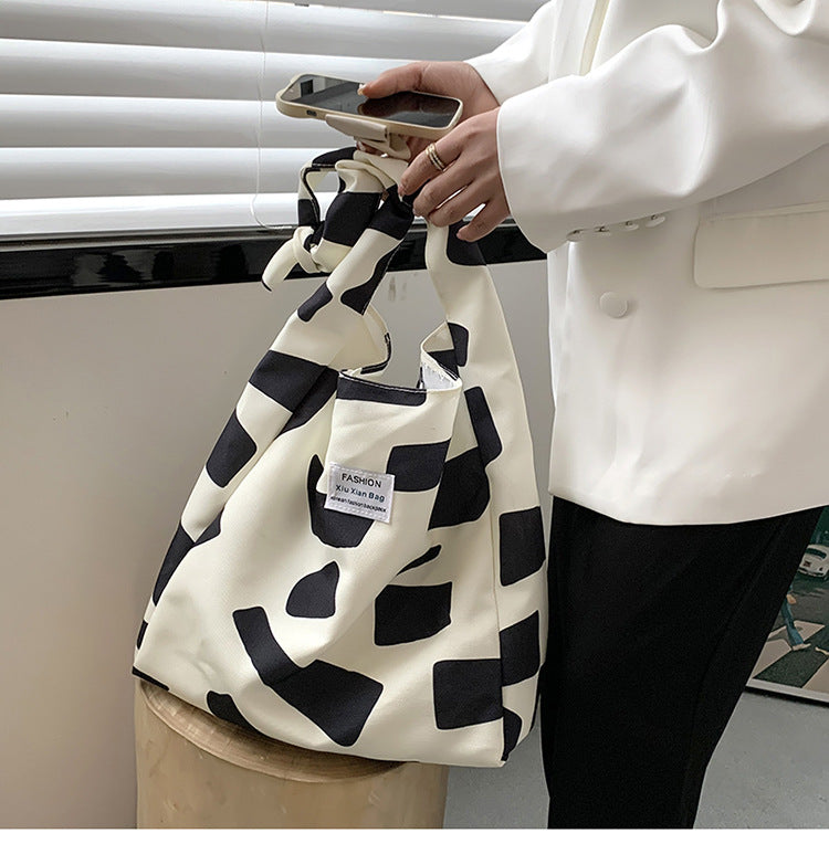 Canvas Large Capacity Bag Women's New Fashion Square Tote Bag Lazy Style College Student Class Shoulder Bag