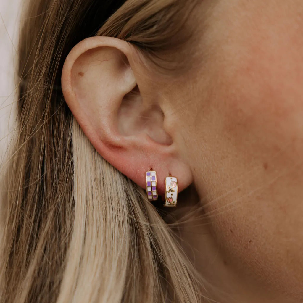 Purple & White Checkered Hoops *LIMITED EDITION*-AURA REGALIA 