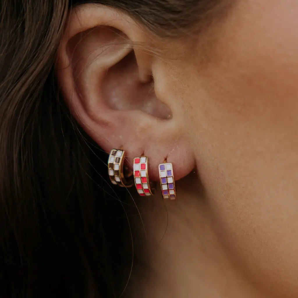Purple & White Checkered Hoops *LIMITED EDITION*-AURA REGALIA 