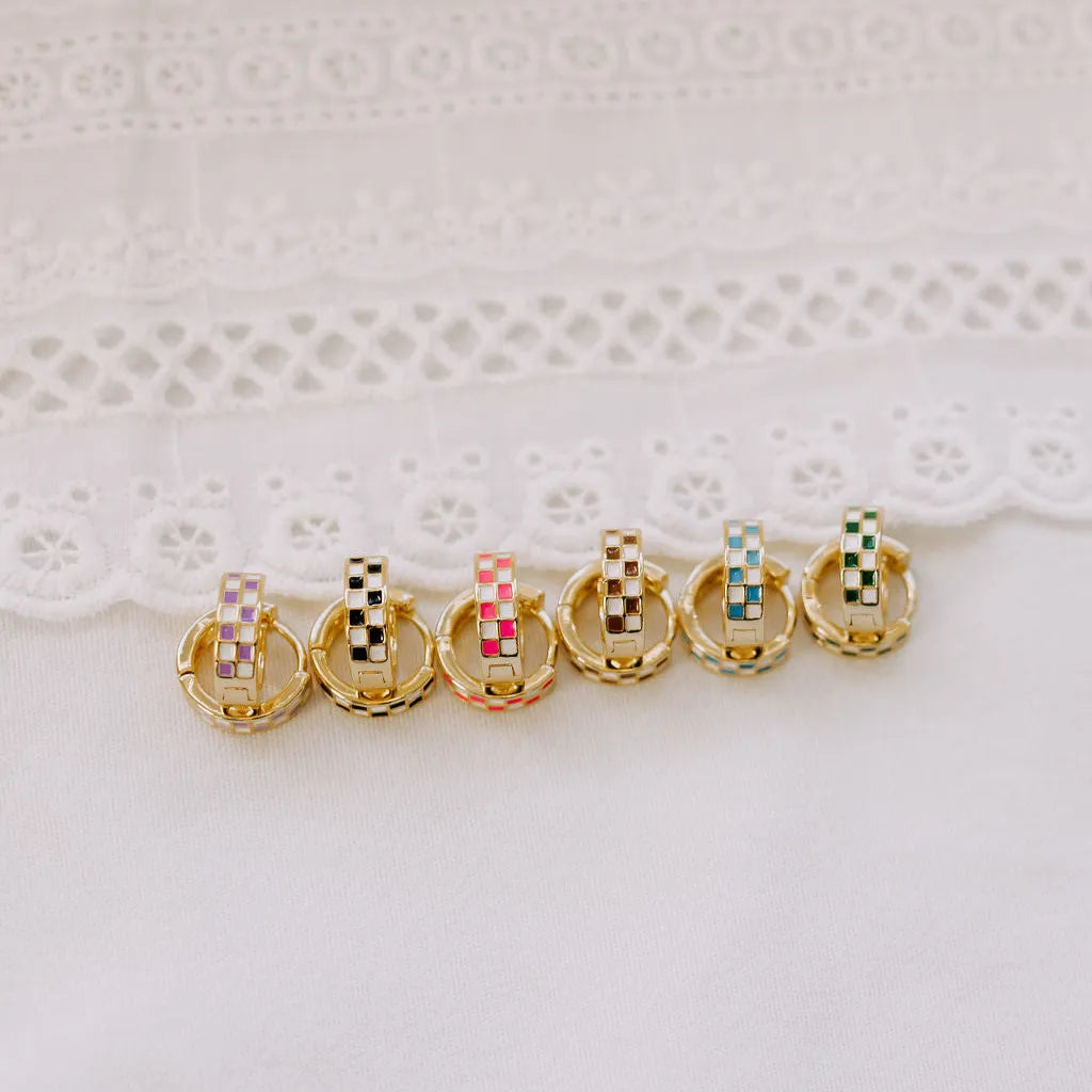 Purple & White Checkered Hoops *LIMITED EDITION*-AURA REGALIA 