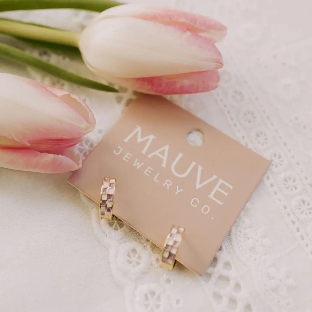 Purple & White Checkered Hoops *LIMITED EDITION*-AURA REGALIA 