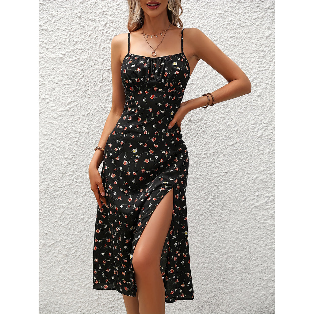 New Polka Dot Print Suspender Dress Summer Sexy Split Long Dresses For Womens Clothing-AURA REGALIA 