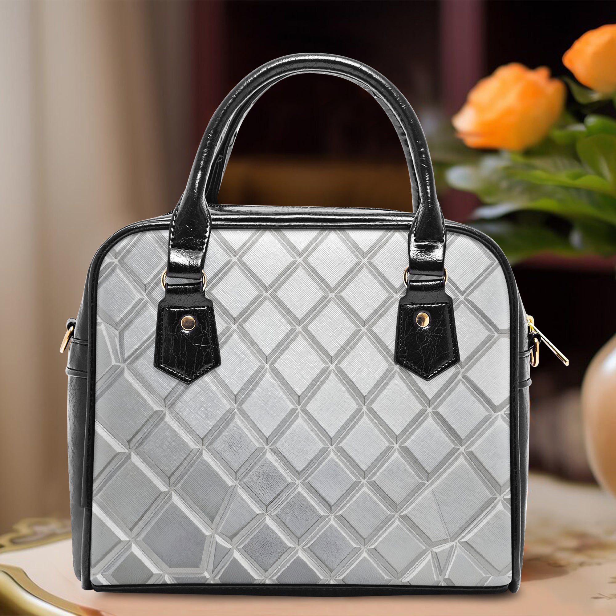 Silver Diamond Shape Casual Leather Saddle Bag | Aura Regalia-AURA REGALIA 