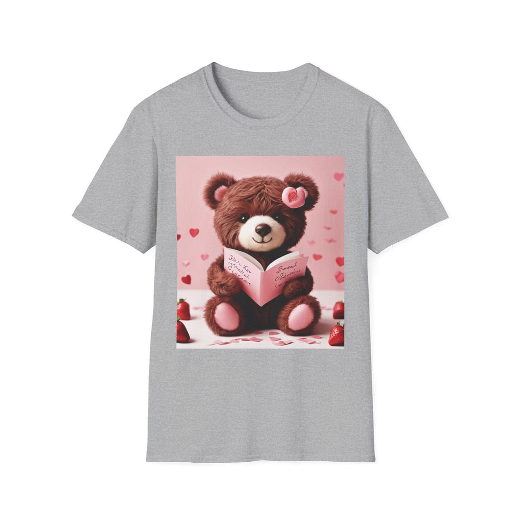 Valentine Teddy Bear Reading T-Shirt | Heart Love Design