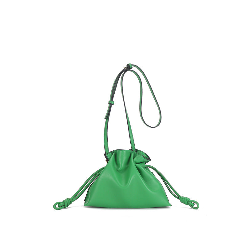 New Leather Women's Bag Fashion Simple Small Fortune Bag One Shoulder Crossbody Bucket Bag Leather Drawstring Small Bag