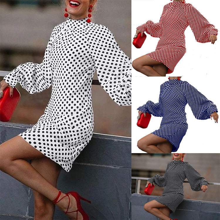 New Fashion Polka-dot Print Dresses For Spring And Autumn-AURA REGALIA 