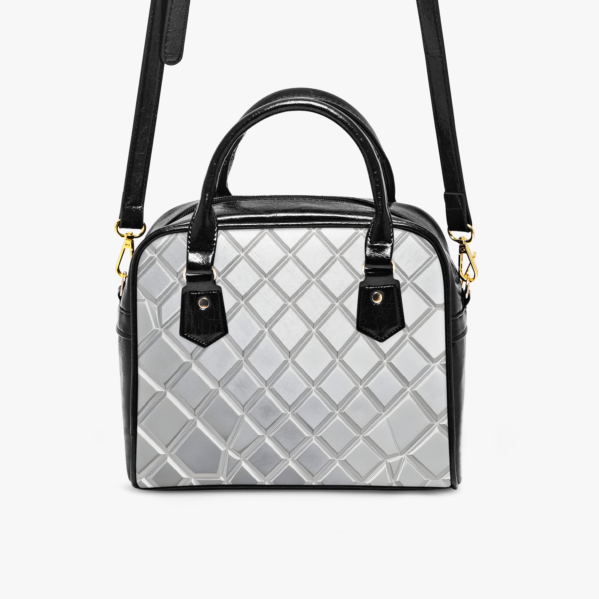 Silver Diamond Shape Casual Leather Saddle Bag | Aura Regalia-AURA REGALIA 