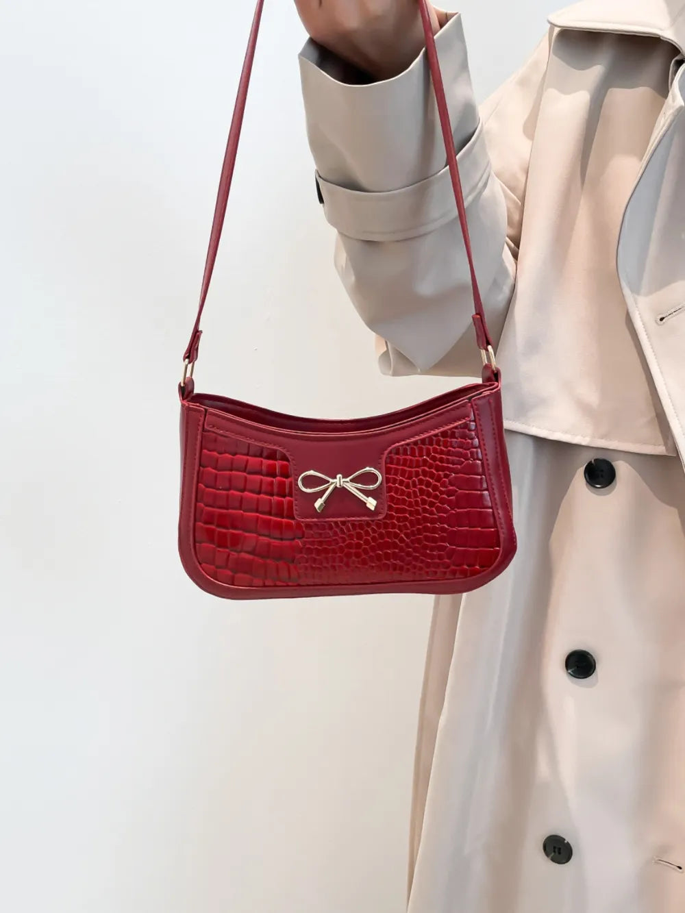 Bow PU Leather Shoulder Bag-AURA REGALIA 