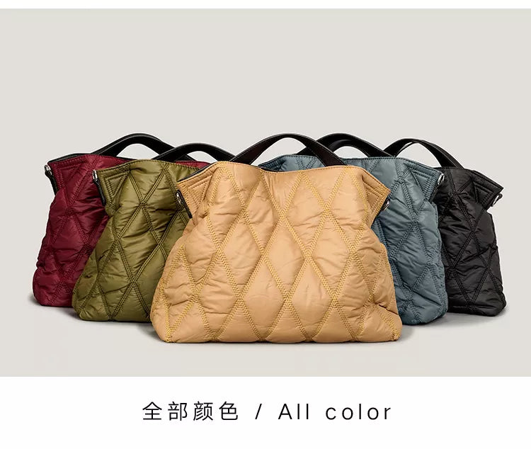 Down Nylon Padded Big Tote Bags Women's Rhombus Lattice Large-capacity