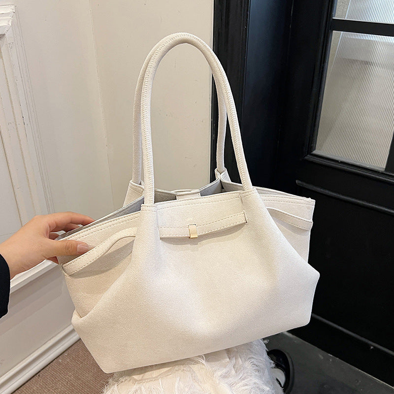 Suede tote bag for women high-end and niche design, large capacity commuting handbag