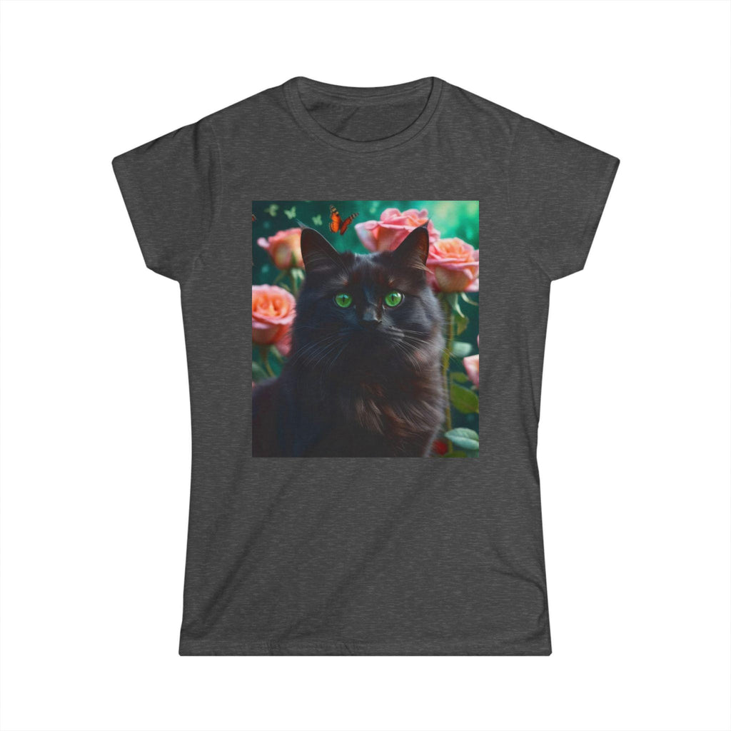 Black Cat with Flowers and Butterflies Tee