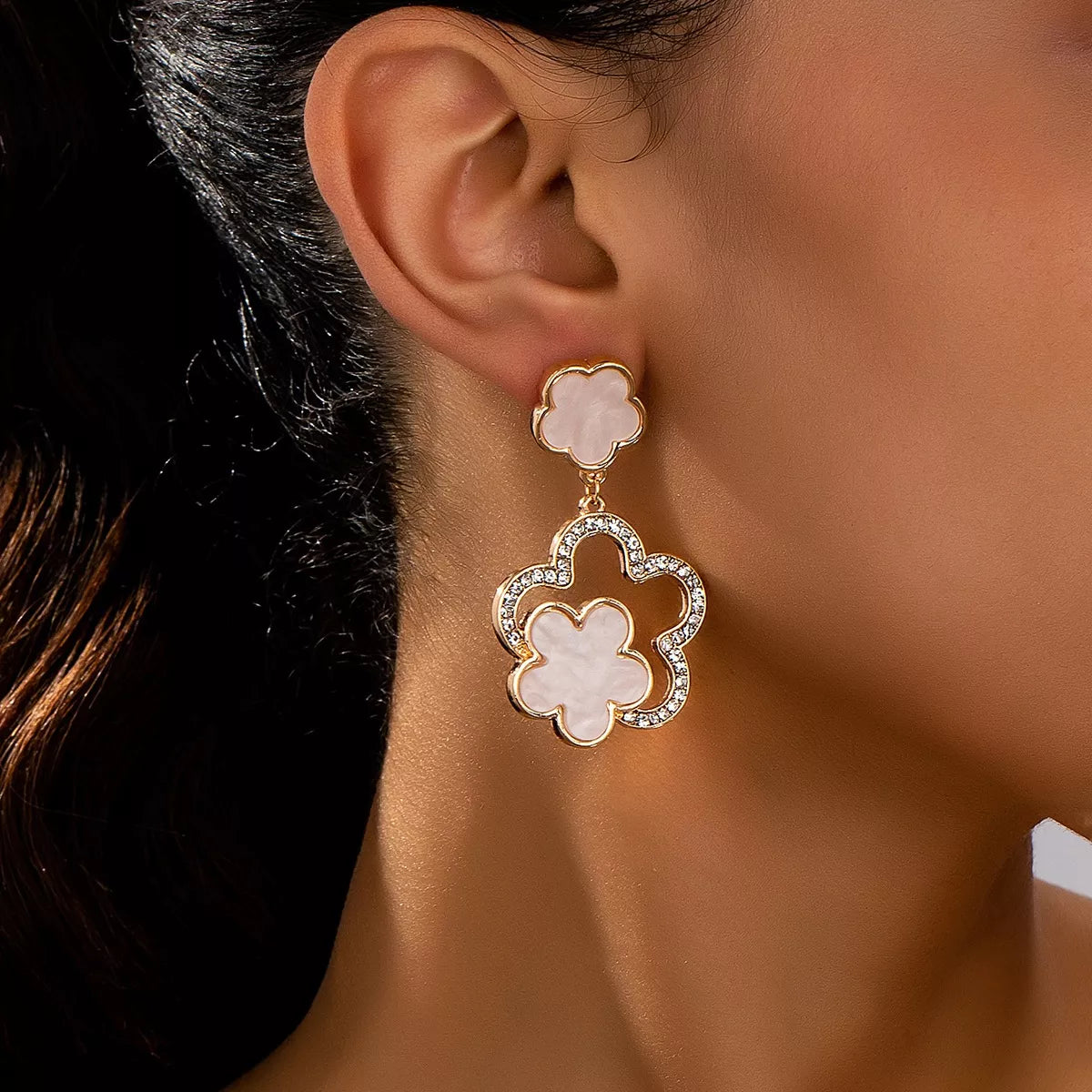 Lucky Clover Dangle Earrings with Rhinestone Accents-AURA REGALIA 