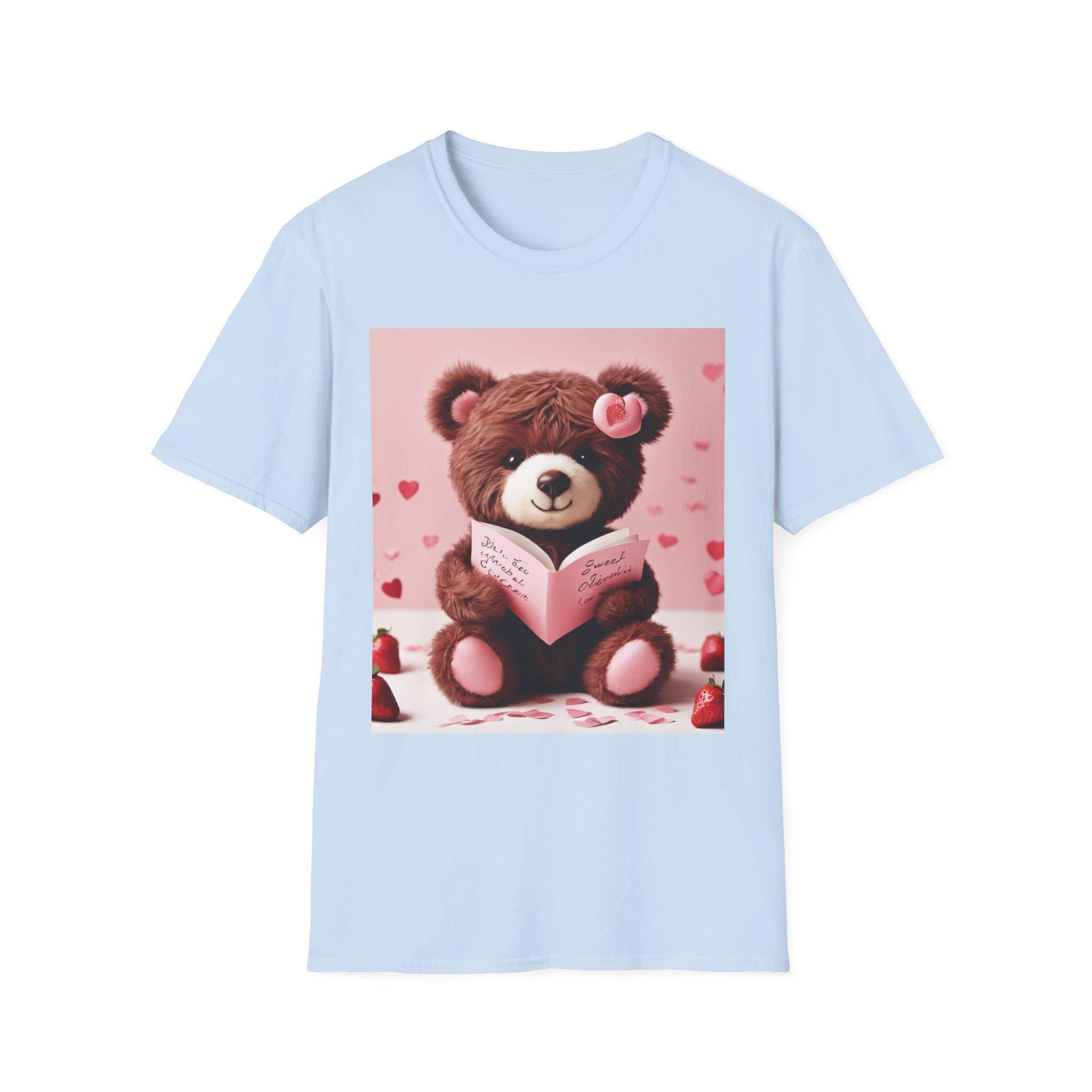 Valentine Teddy Bear Reading T-Shirt | Heart Love Design