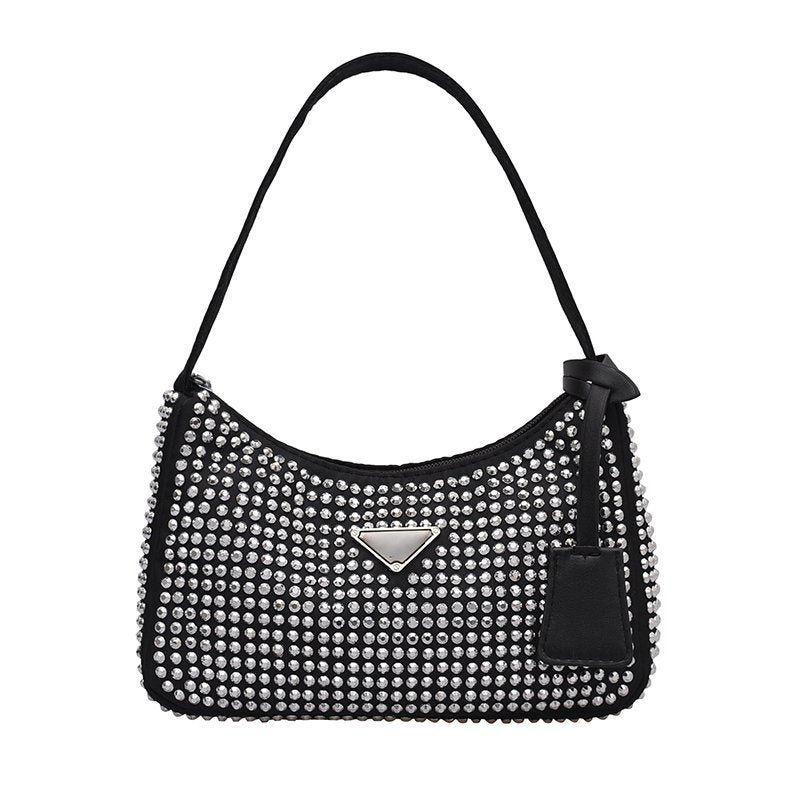 Trendy HoBo Underarm Bag Full Of Diamonds With Diamonds One-Shoulder Women's Bag Zipper Evening Tote Bag