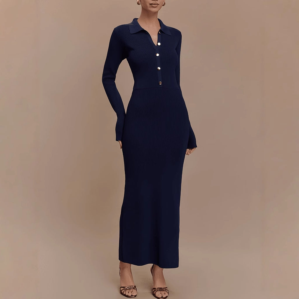 Vestido de punto otoño invierno mujer corte ajustado botones cómodo elegante chic