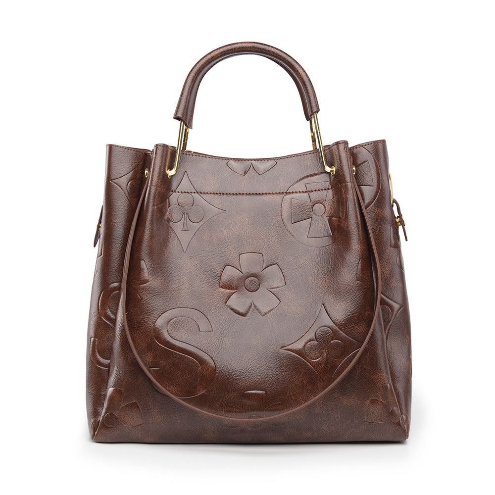 Handbag Women's Fashion Embossed Tote Bag Large Capacity Maternity Bucket Bag-AURA REGALIA 