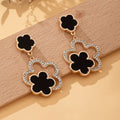 Lucky Clover Dangle Earrings with Rhinestone Accents-AURA REGALIA 