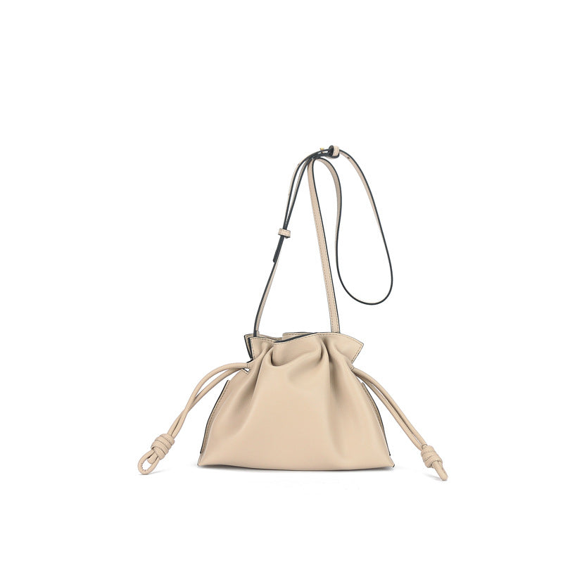 New Leather Women's Bag Fashion Simple Small Fortune Bag One Shoulder Crossbody Bucket Bag Leather Drawstring Small Bag