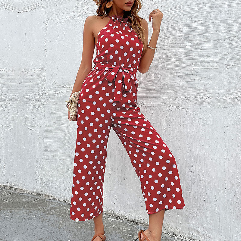 Loose Wide-leg Fashion Polka-dot Jumpsuit-AURA REGALIA 