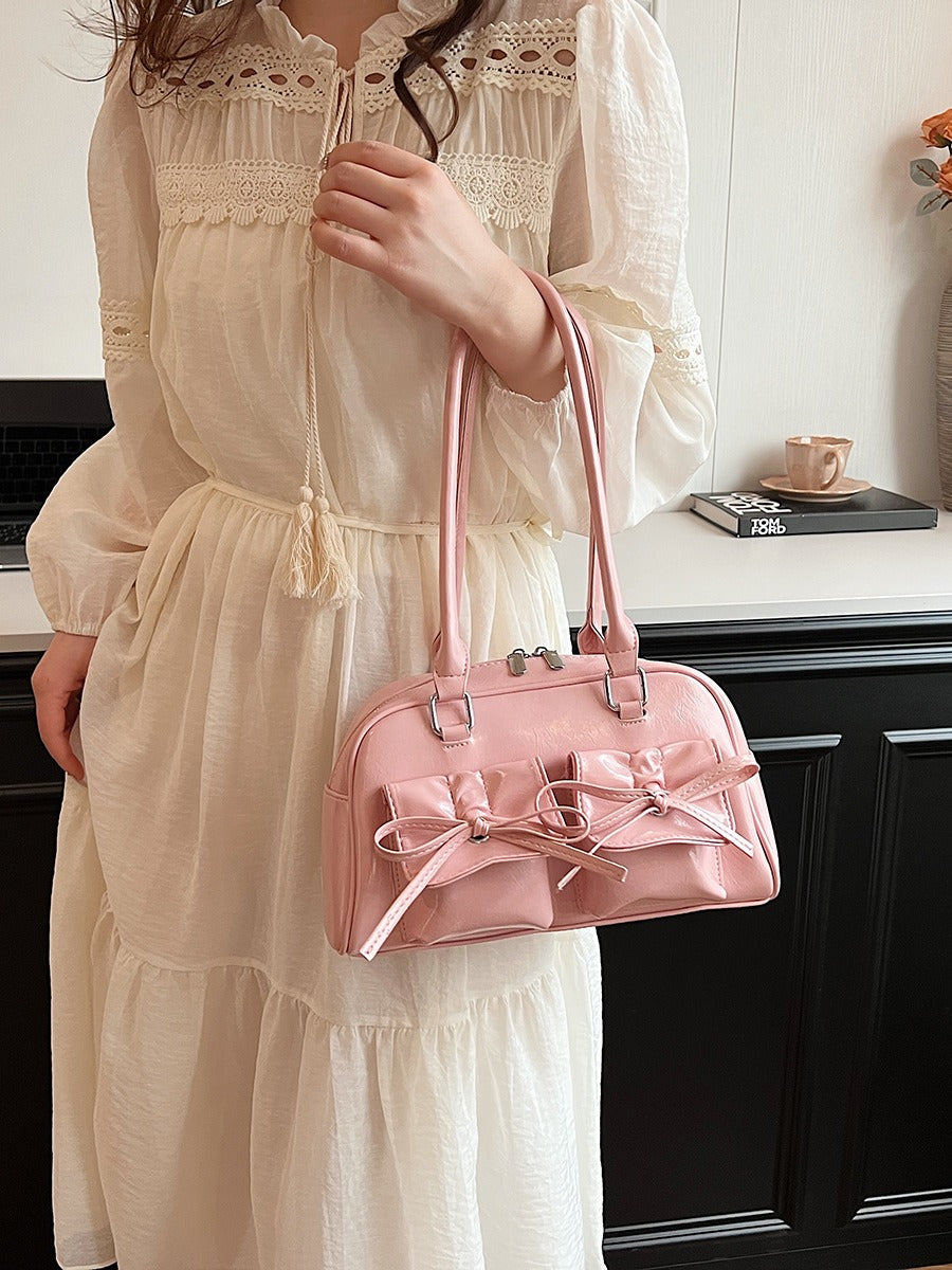 Fashion women's bag new style niche baguette bag handbag shoulder messenger bag bow hot girl armpit bag-AURA REGALIA 