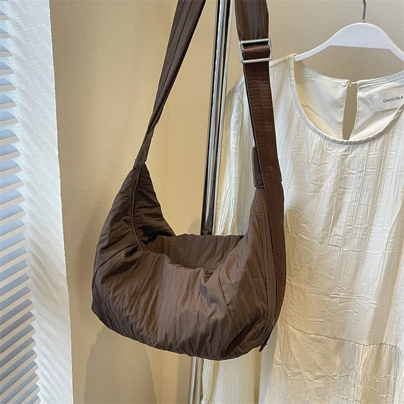 Pleated Dumpling Crossbody Bag-AURA REGALIA 