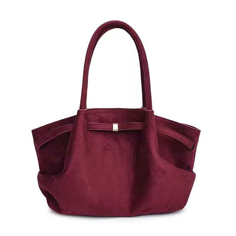 Suede tote bag for women high-end and niche design, large capacity commuting handbag