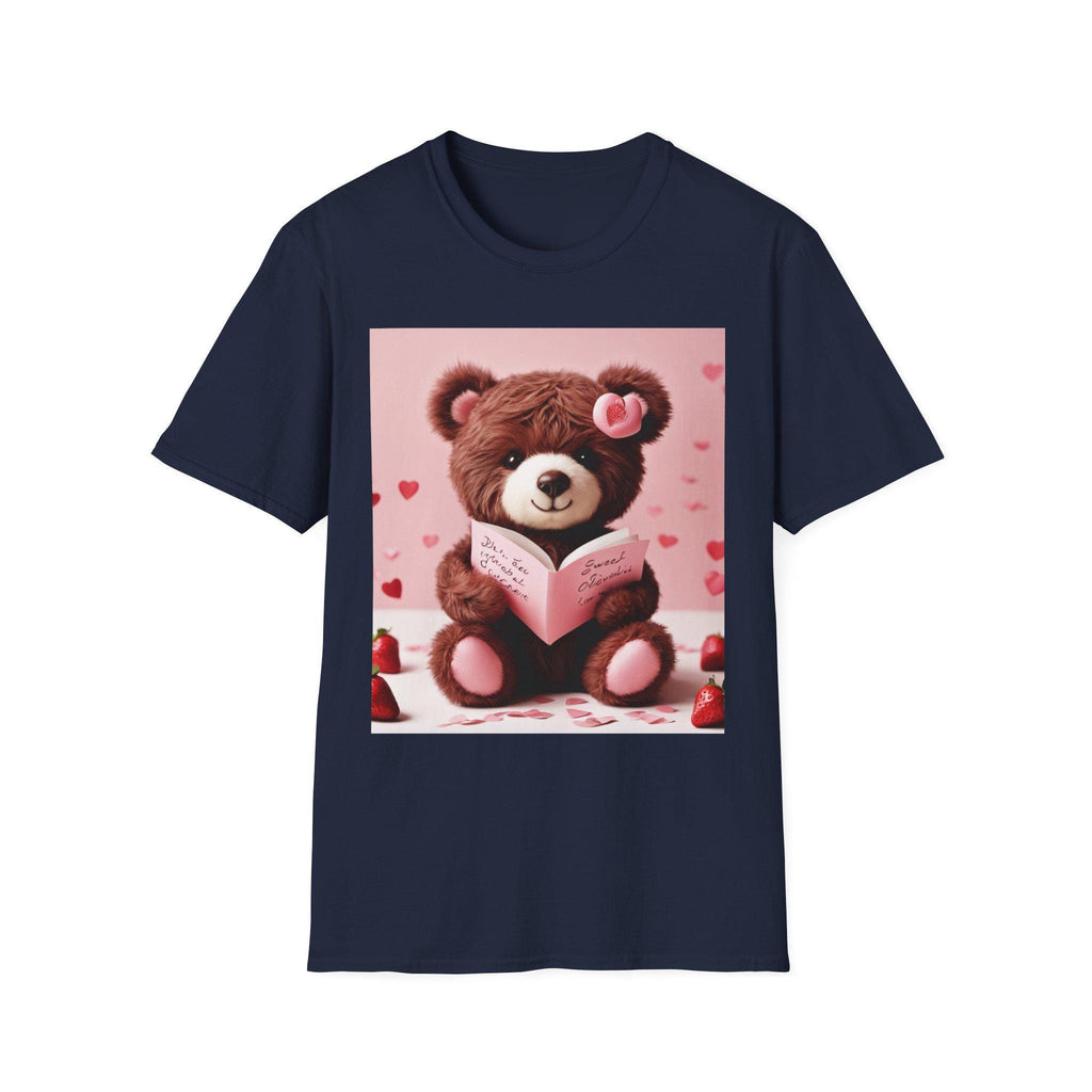 Valentine Teddy Bear Reading T-Shirt | Heart Love Design