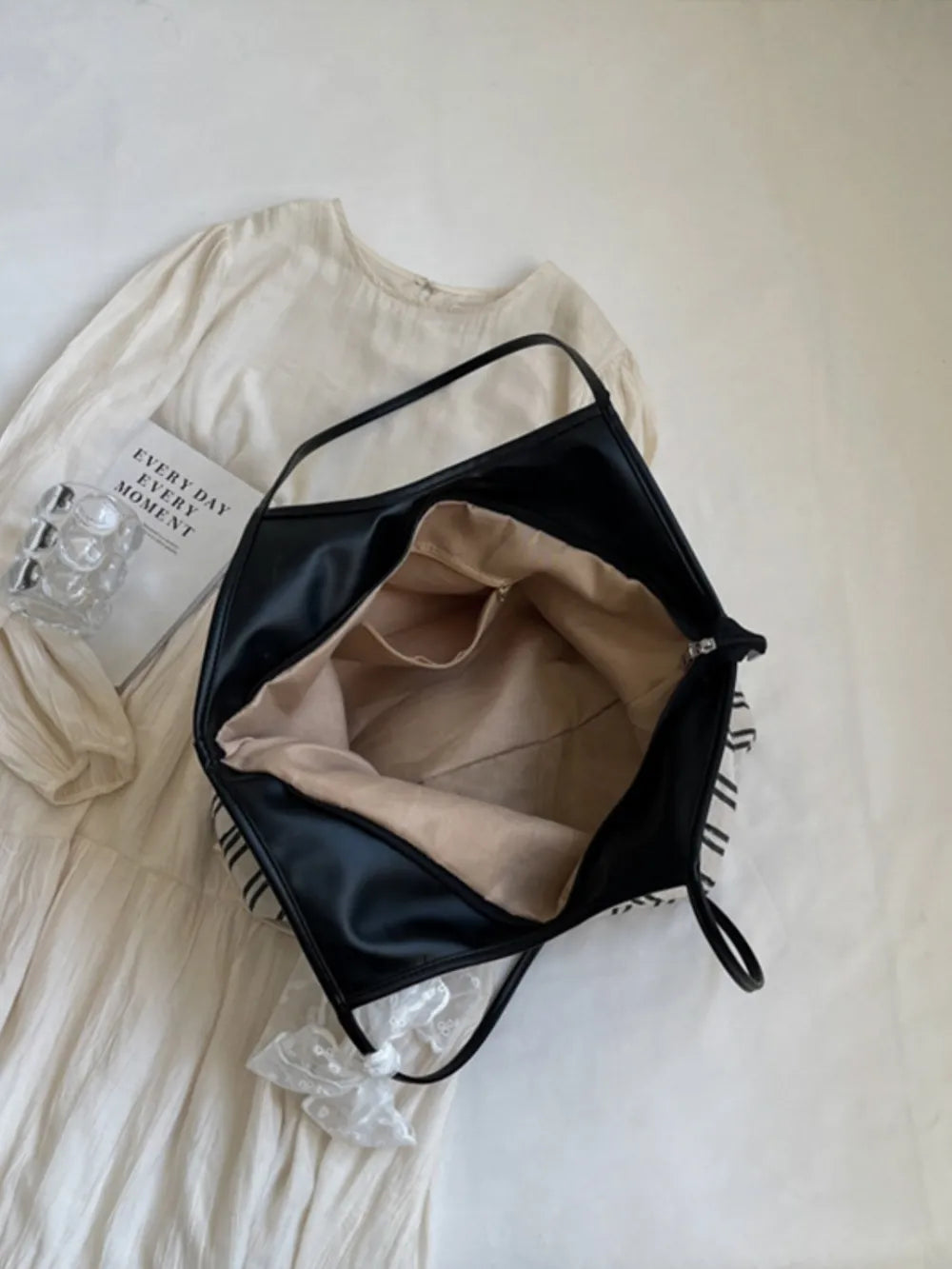 Striped Canvas Tote Bag-AURA REGALIA 