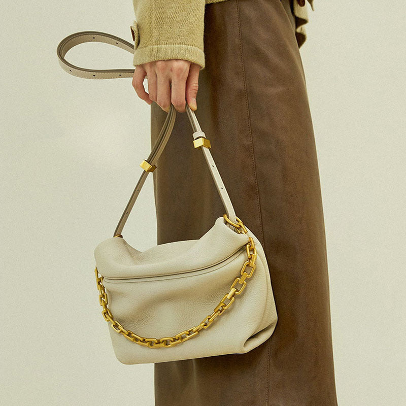 Leather Pleated Cloud Bag New Trendy Fashion Chain Dumpling Bag Shoulder Cowhide Messenger Bag Small Bag for Women-AURA REGALIA 