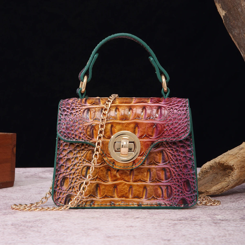 Crocodile Embossed Handbag Classic Style Little Handbag Crossbody Bag Women's Satchel Purse